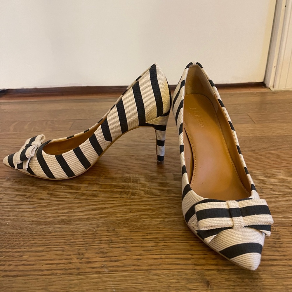 J.Crew factory white and navy blue striped pumps